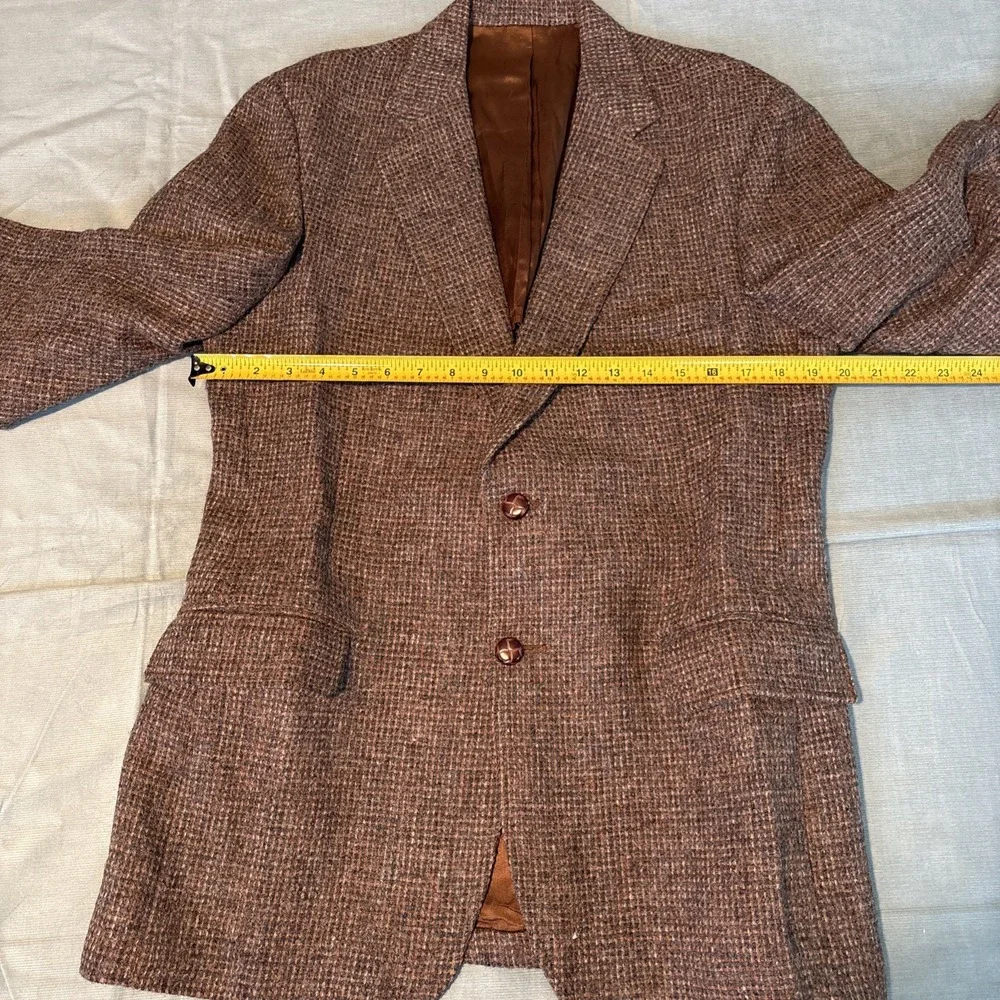 Harris Tweed Mens Wool Blazer Brown Houndstooth Sport Coat 2 Button Vintage 42R